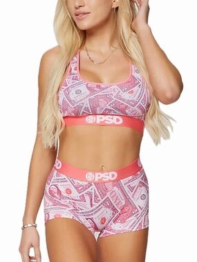 PSD WOMEN M PINK DOLLARS SPORTS BRA & BOY-SHORT SET